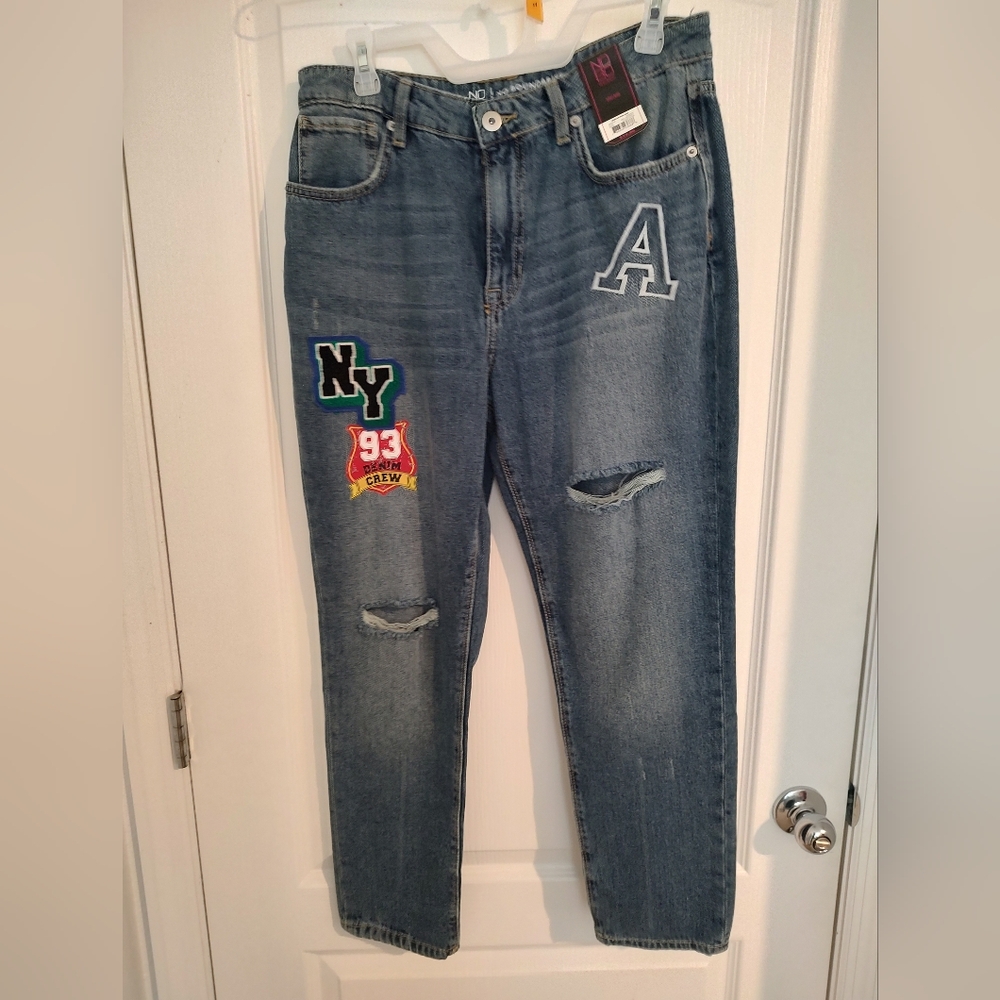 No Boundaries Blue Slim Jeans with Distressed Details
